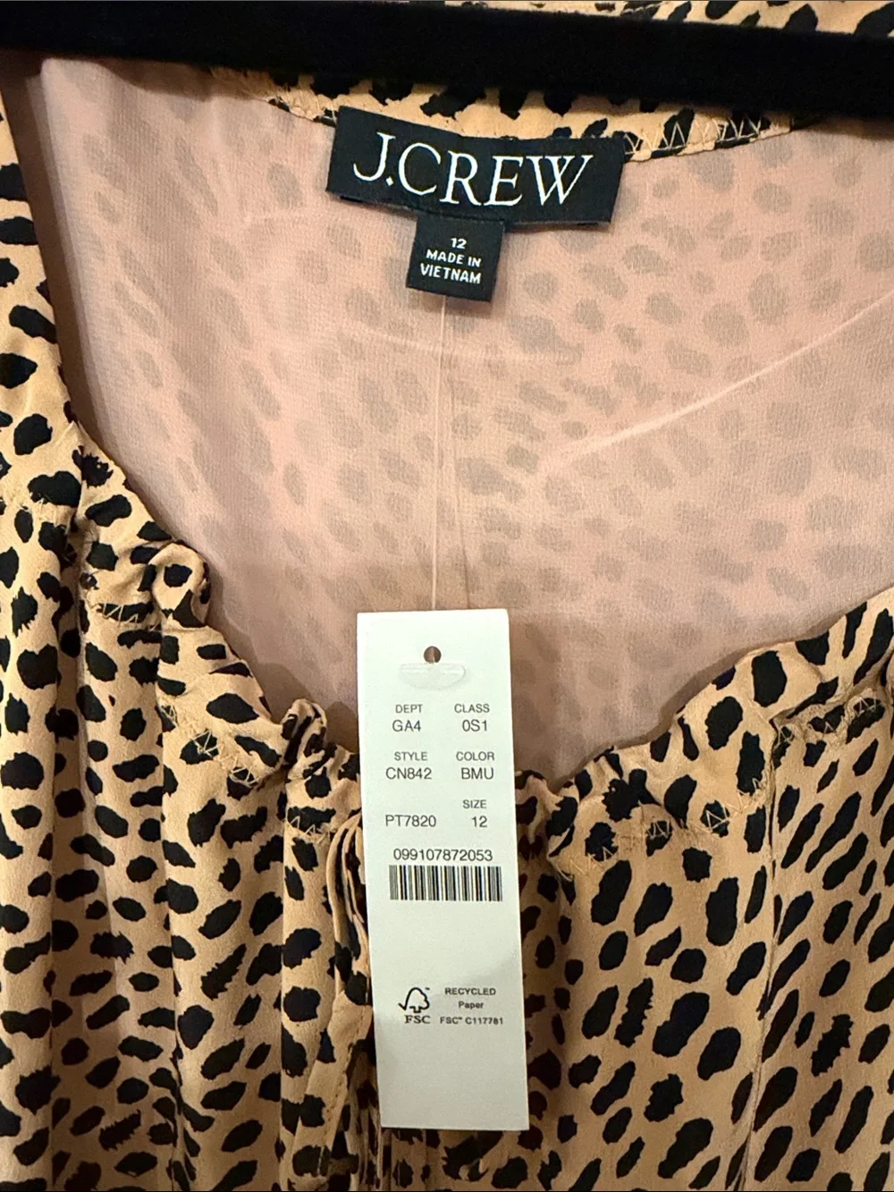 J. CREW Square Neck Slip Midi Dress in Brown Spot Print Sz 12 - NWT!